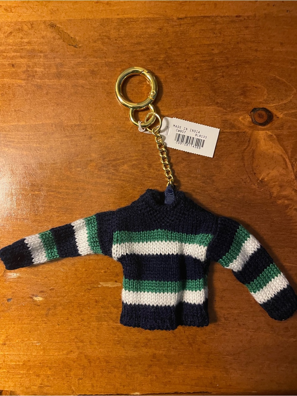 J. Crew Striped Rollneck Sweater Keychain - Navy, Green & White Bag Charm